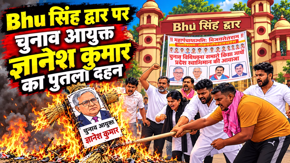 बीएचयू सिंह द्वार पर चुनाव आयुक्त ज्ञानेश कुमार का पुतला दहन, छात्रों का फूटा गुस्सा
