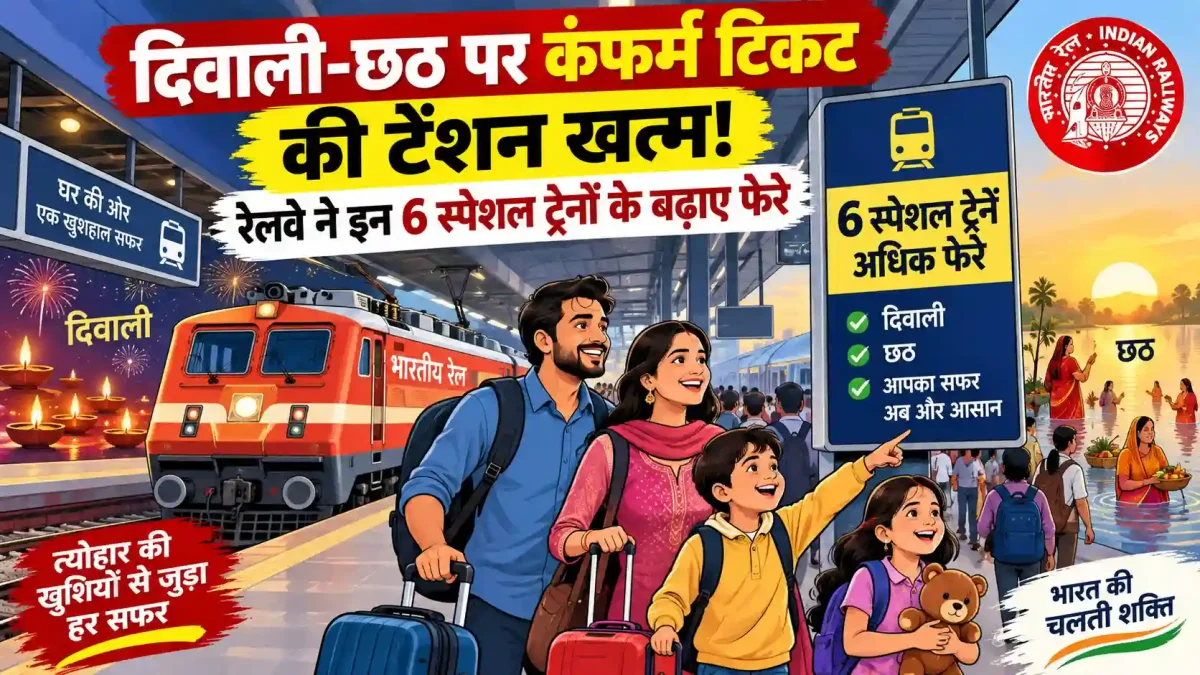 दिवाली-छठ पर कंफर्म टिकट की टेंशन खत्म! रेलवे ने इन 6 स्पेशल ट्रेनों के बढ़ाए फेरे