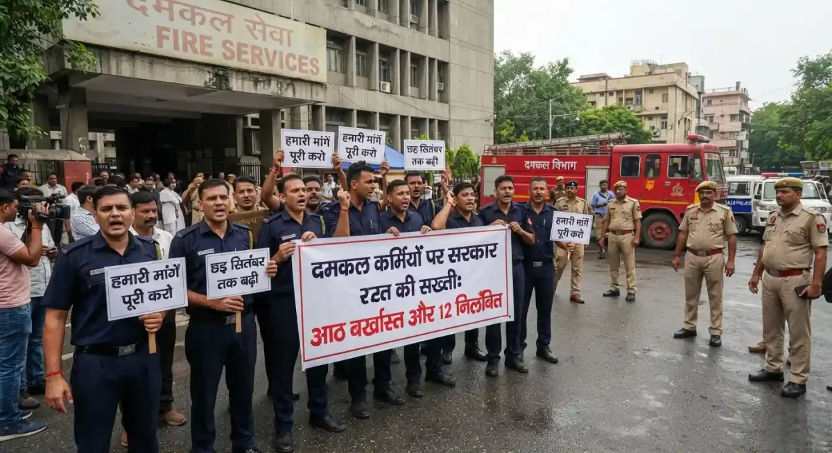 दमकल कर्मियों पर गाज: 8 बर्खास्त, 12 निलंबित, हड़ताल 6 सितंबर तक बढ़ी