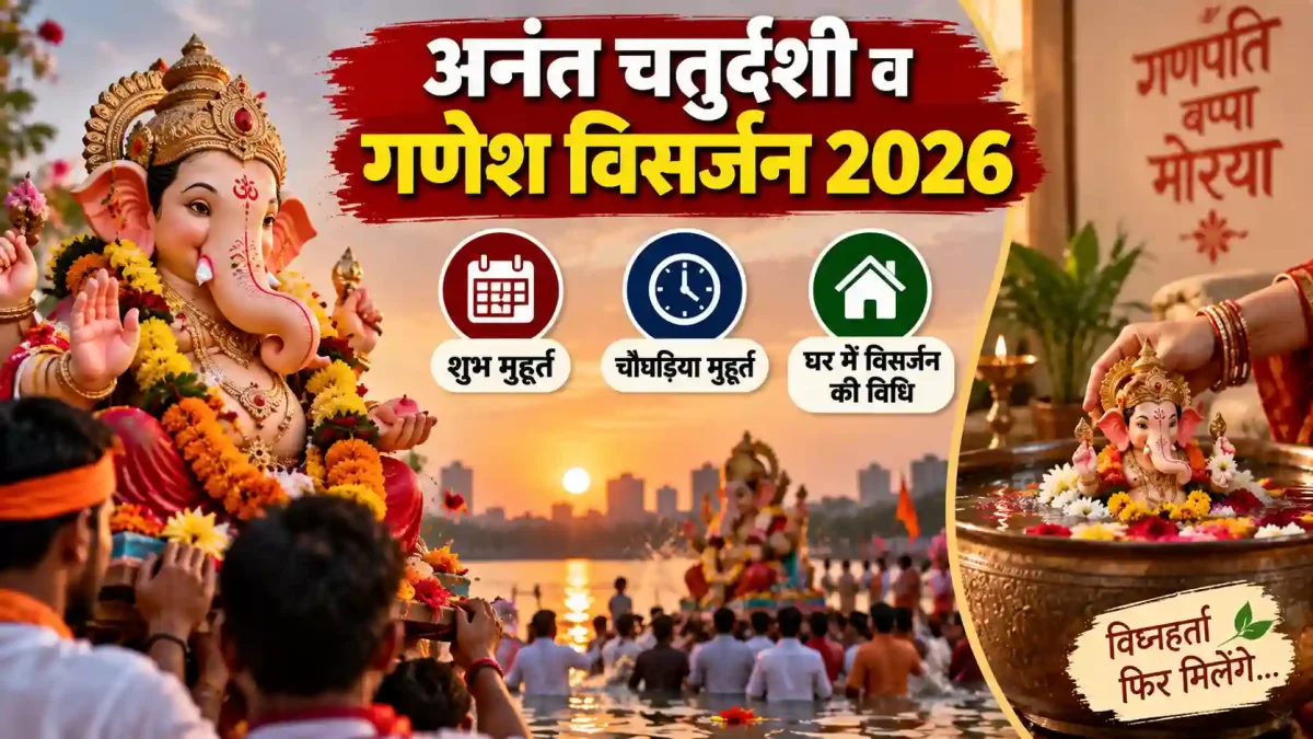 अनंत चतुर्दशी व गणेश विसर्जन 2026: शुभ मुहूर्त, चौघड़िया मुहूर्त व घर में विसर्जन की विधि