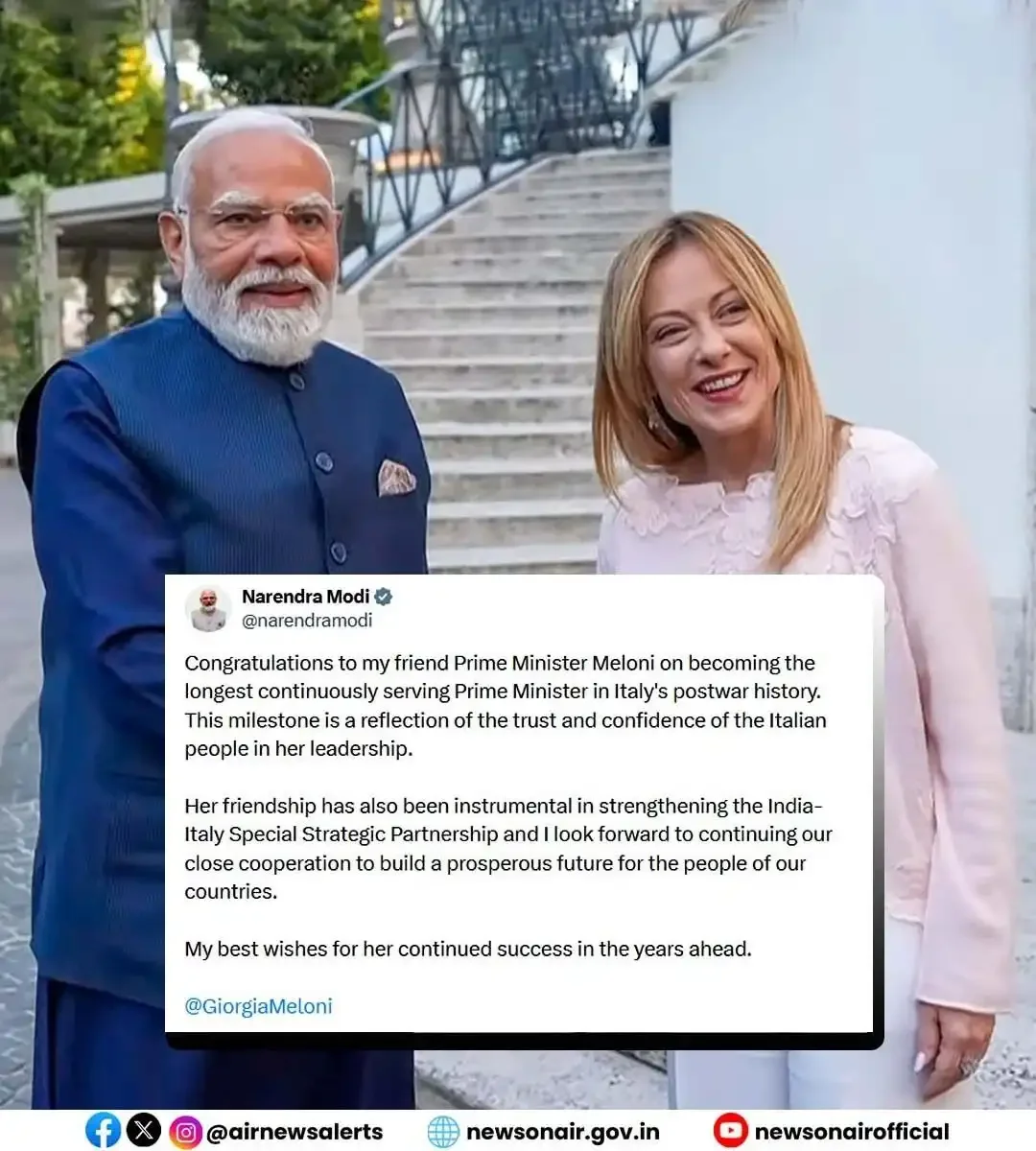 पीएम मोदी ने जॉर्जिया मेलोनी को दी बधाई, इटली की राजनीति में रचा इतिहास
