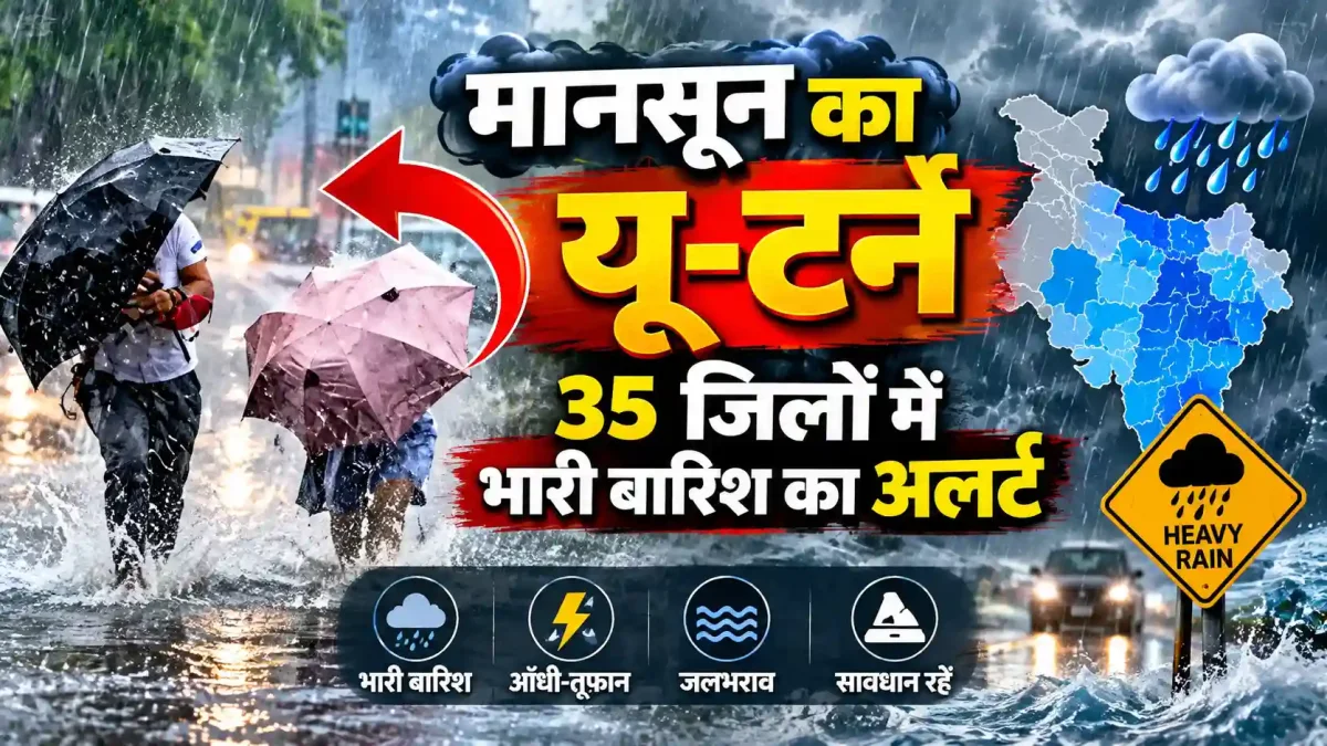राजस्थान में विदाई से पहले मानसून का यू-टर्न, आज 35 जिलों में भारी बारिश का अलर्ट