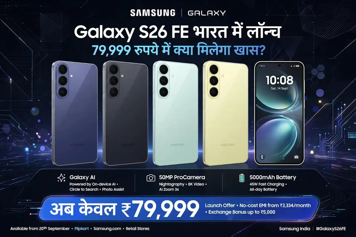 Samsung Galaxy S26 FE भारत में लॉन्च: 79,999 रुपये की कीमत में मिल रहे हैं ये दमदार फीचर्स