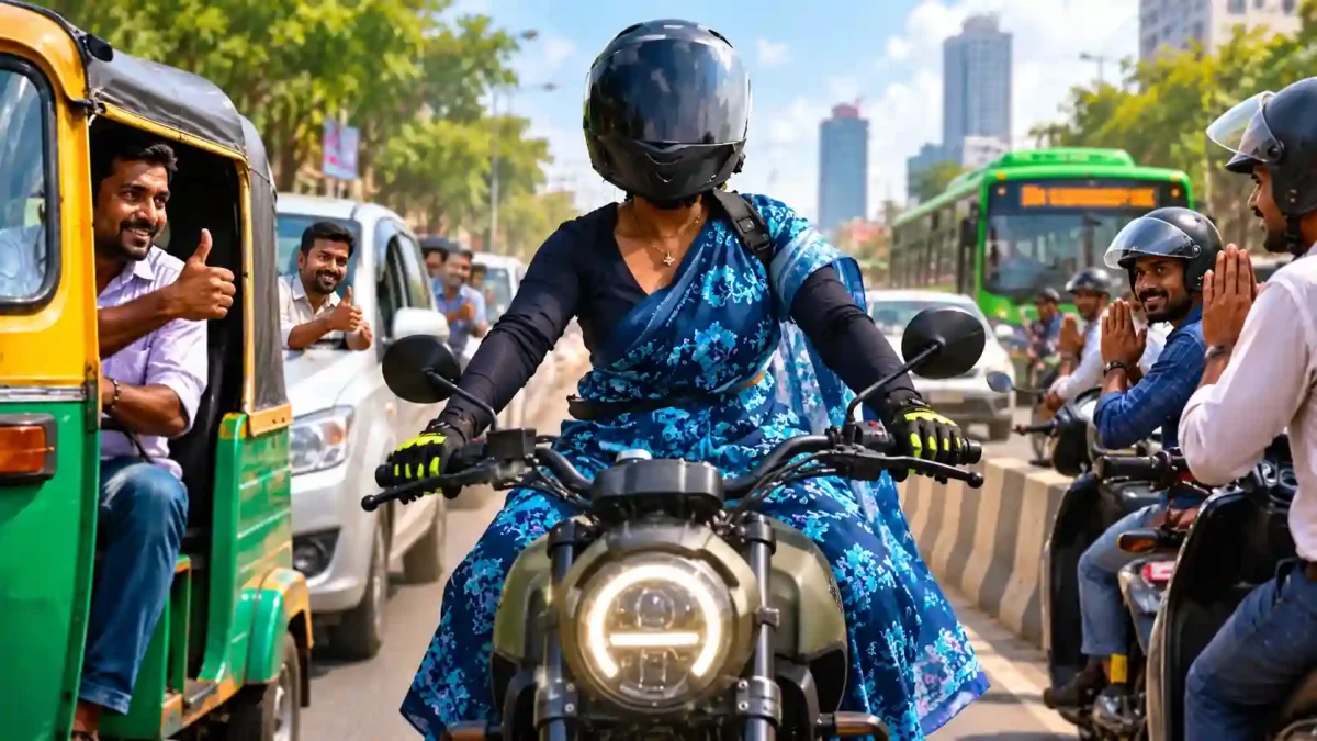 साड़ी पहनकर दिल्ली की सड़कों पर उतरी महिला बाइकर, पुरुषों ने जो किया उसने जीत लिया सबका दिल